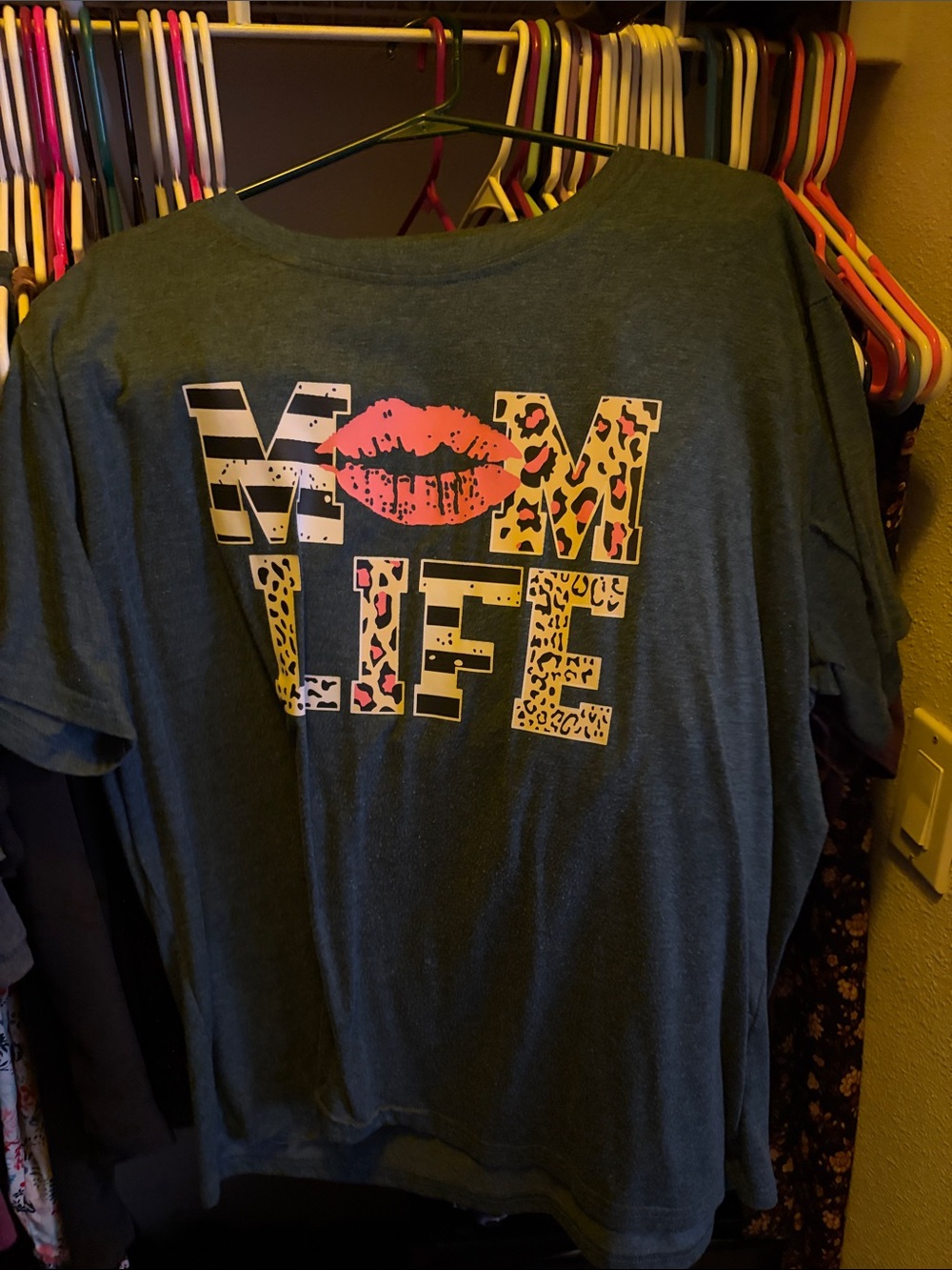 Mom Life Graphic Tee - Green with Pink Accent